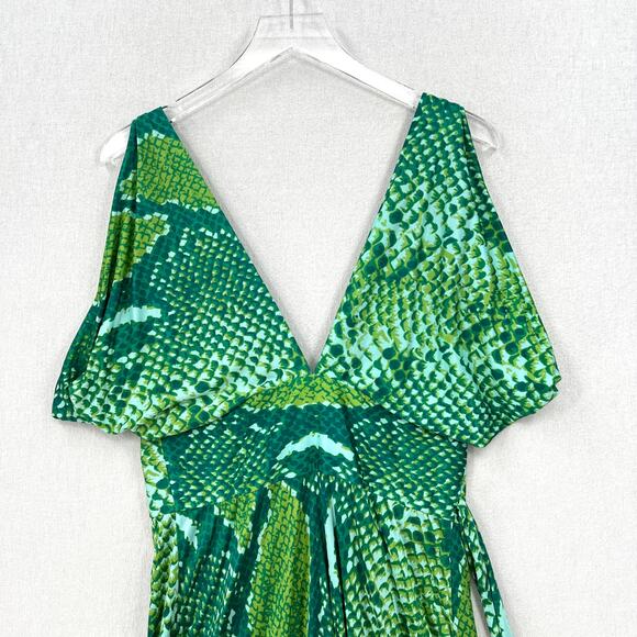 DIANE VON FURSTENBERG Suron Python Wrap Dress Womens 8 Green Sleeveless Vneck - Picture 7 of 13